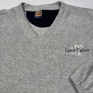 Tipsy Fleece Pullover Men XL Gray Lake Tahoe V-Neck Long Sleeve Made in USA
